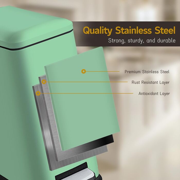 Відро для сміття кухонне 30 літрів з м'яким закриттям, зелене, з педаллю