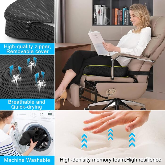 Ортопедична подушка для сидіння з піною Memory Foam та фіксуючими ременями: для офісу, авто, при болях в куприку та геморої