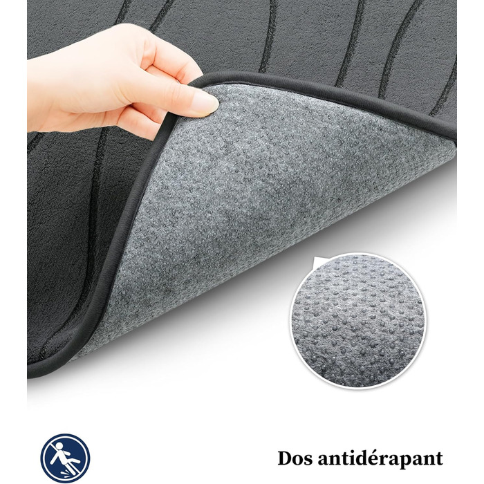 Килимок для ванної кімнати chakme з ефектом пам'яті (Memory Foam), нековзкий та вологопоглинаючий, темно-сірий, 43x61 см