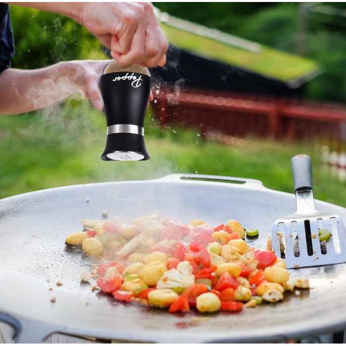 Набір солі та перцю з підставкою: скляні ємності з нержавіючої сталі, для кухні та кемпінгу