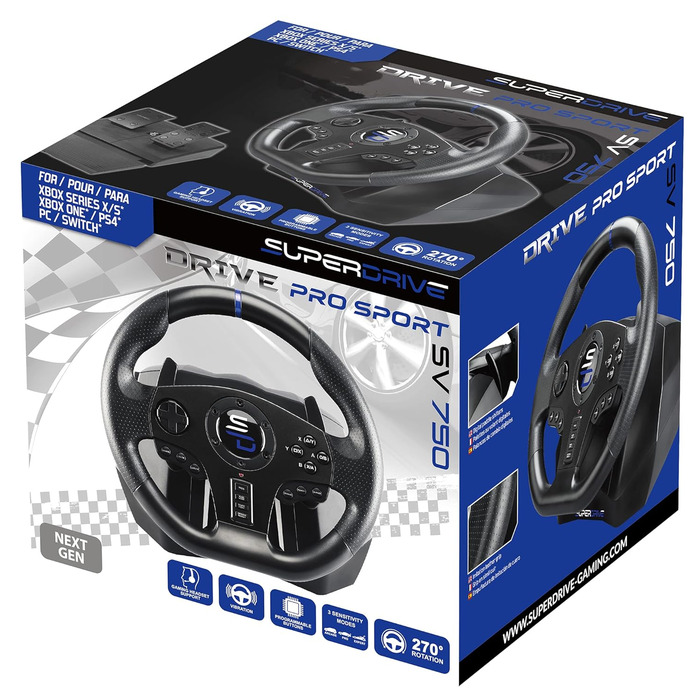 Руль SUBSONIC Superdrive SV750 Drive Pro Sport з педалями, перемикачем передач та вібрацією - сумісний з Xbox Serie X/S, PS4, Xbox One, Switch, PC (програмований для всіх ігор)