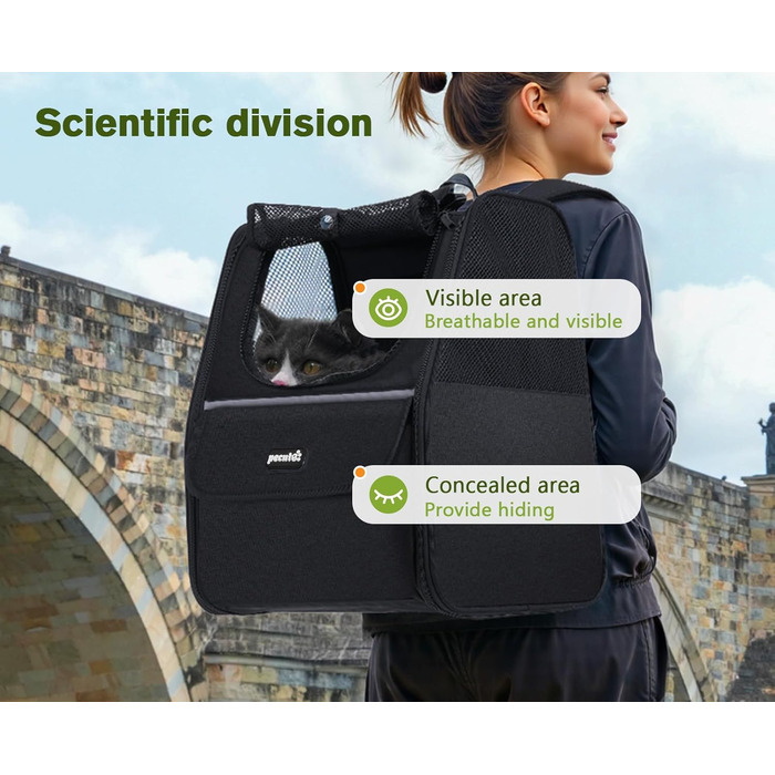 Рюкзак для кота Pecute з сіткою, дихаючий та легкий, для собак та котів до 6 кг (Чорний, Класичний)