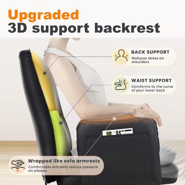 Офісний крісло IWMH з PU шкіри, ергономічне, регульоване, з підлокітниками та реклінером (90-135°), чорне