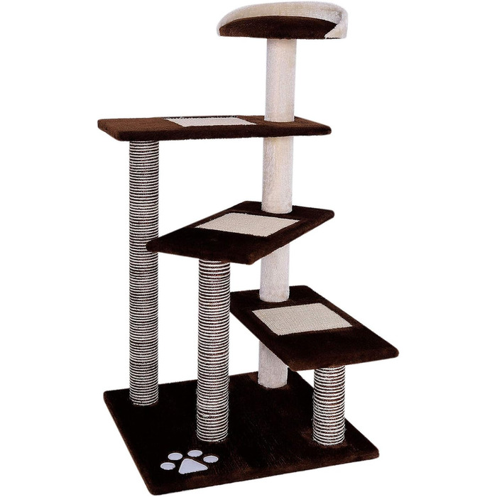 Кігтеточка для котів Lionto з 3 платформами та зручною лежаком, висота 100 см, з сизалевого мотузка та м'якого плюшу, підходить для котів будь-якого розміру, ідеальний догляд за кігтями (Коричневий/Бежевий)
