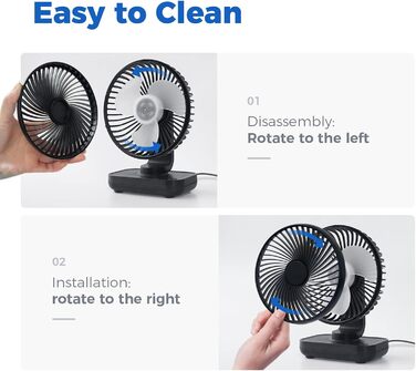 USB вентилятор OCOOPA - тихий, портативний, 4 швидкості, 4000mAh, для дому, офісу, чорний/темно-синій