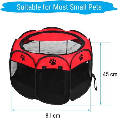 Клітка-загон для тварин, 8-панельна сітка, портативна огорожа для собак/кішок/кроликів, 68x45 см (Червона)