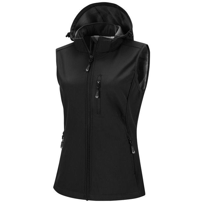 Жіночий софтшеллова жилетка 33000ft з капюшоном, флісовою підкладкою, водонепроникна та вітрозахисна спортивна жилетка з 5 кишенями для їзди на конях, бігу, походів, XXL, чорний