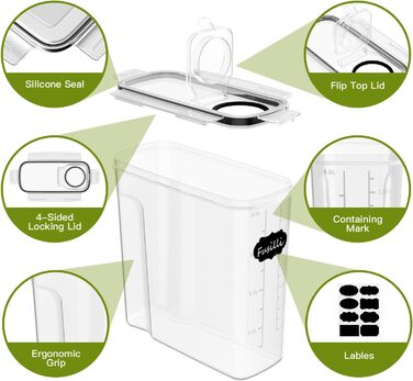 Набір контейнерів для зберігання Withosent 4L (4 шт.) з герметичними кришками, пластикові бокси для кухні, для круп, борошна, мюслі