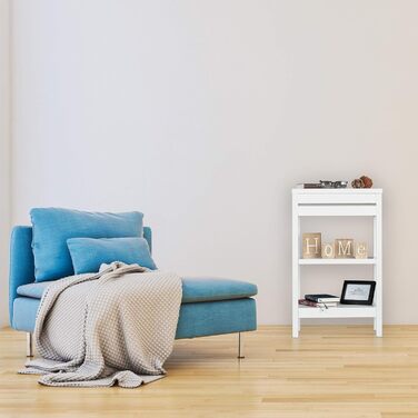 Relaxdays Bamboo Shelf, Standing Shelf with 3 Shelves, HxWxD: 76.5 x 46 x 29.5 cm, Compartment with Flap, Open, Kitchen & Bathroom, (White)