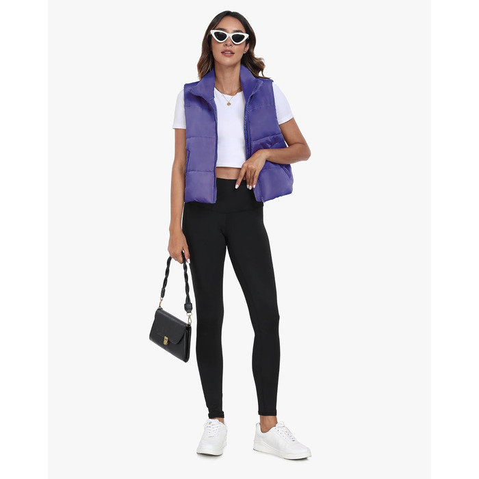 Жіноча жилетка Eorose Puffer, тепла осінньо-зимова жилетка без рукавів, фіолетовий колір, з кишенями (M)