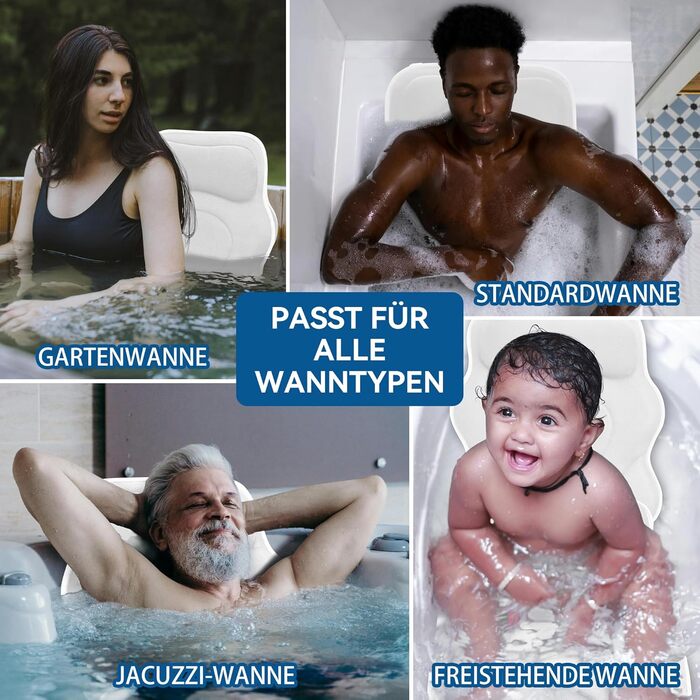 Подушка для ванни Luxus Dicke з м'яким наповнювачем для підтримки голови, шиї та плечей. Біла подушка для комфортного розслаблення у ванні. Аксесуар для спа.