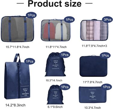 Органайзер для валізи, набір 10 шт. (Packing Cubes) - аксесуари для подорожей, темно-синій