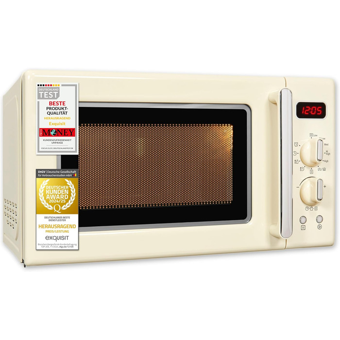 Мікрохвильова піч Exquisit Retro RMW720-3GDIG Creme, 20л, 700 Вт, 1000 Вт гриль, таймер, розморожування