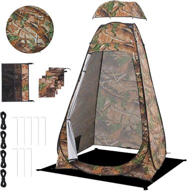 Brian & Dany Pop Up Camping Shower Tent - Portable Changing Tent with Rain Protection & Windows - Outdoor Privacy Shelter, UPF 50+ Waterproof, 120x120x190cm Camo Green