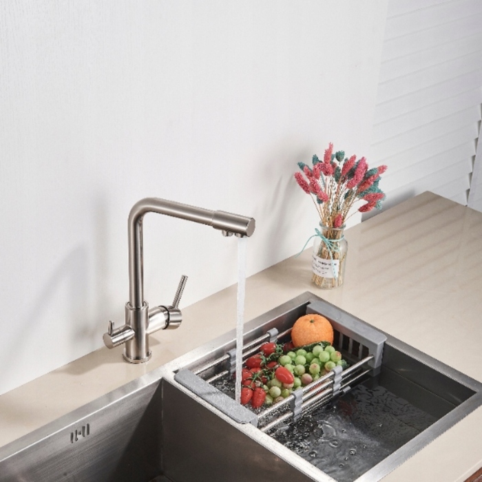 Кухонний змішувач KRUNN для фільтра для води, триходовий кран для кухні, INOX нікель