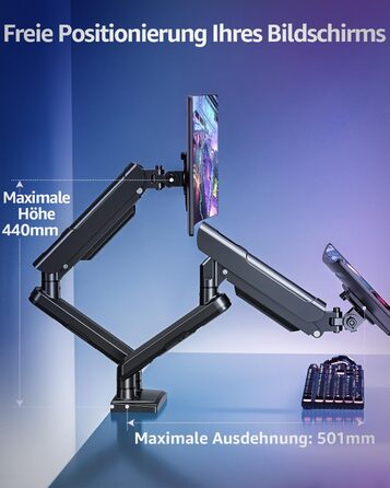 Тримач для монітора ELIVED EV6012W для 2 моніторів (13-32 дюйми), чорний, VESA 75/100mm, газ-амортизатор, регульований