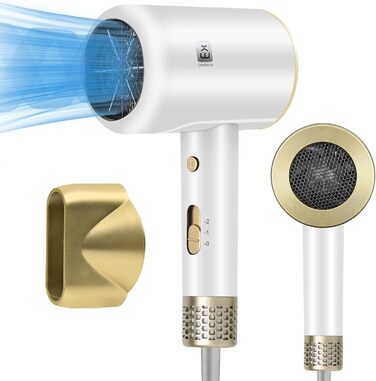 Професійний фен 2000W з регулюванням температури та швидкості, насадка-концентратор, холодний струмінь повітря для дому, салону краси та подорожей (білий)