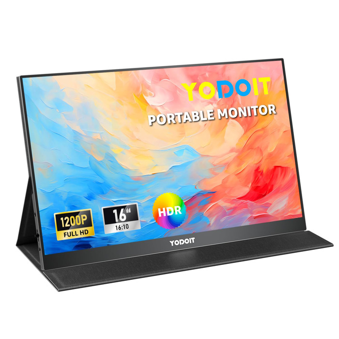 Портативний монітор Yodoit 16' FHD 1920x1200 IPS з USB-C, динаміками та Smart Cover (Чорний)
