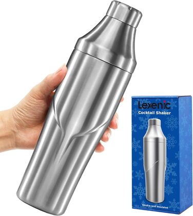 Lexenic Premium Cocktail Shaker 24oz - Vacuum-Insulated Martini Shaker, Spoon & Jigger Kit - 18/8 Stainless Steel - Drink Shaker - Built-in Strainer Margarita Shaker for Home Bar, Picnic, Gift