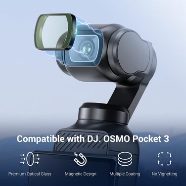 Набір магнітних фільтрів JJC 6в1 для DJI Osmo Pocket 3: ND8, ND16, ND32, ND64, ND256 та CPL поляризаційний фільтр для екшн-камери