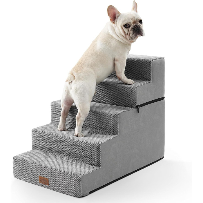 Сходи для собак, 5 сходинок, з щільного пінополіуретану, для ліжка, дивану, софи, 60 см, знімна, для котів та літніх/травмованих собак (сірий, 50x75x60, 5)