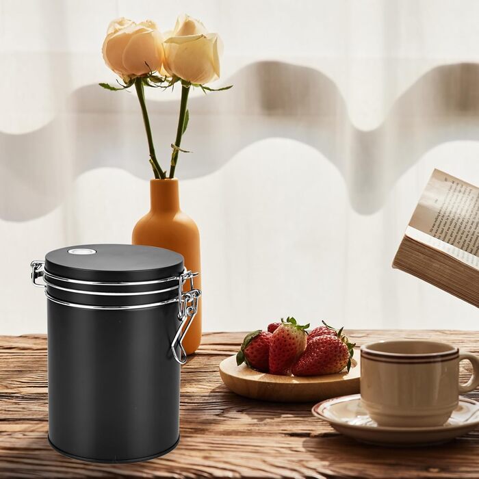 Кавова банка з нержавіючої сталі 450 мл з клапаном, вакуумна, для кави, чаю, горіхів, какао, чорна