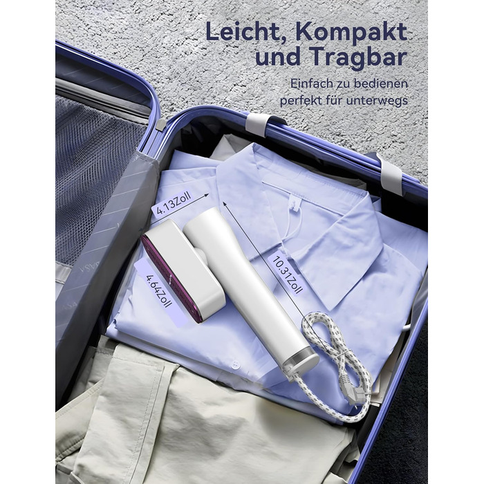 Sundu Паровий праска-випрямляч 2-в-1, туристична праска з LED дисплеєм, 4 режими, швидкий нагрів 15с, для одягу (білий)