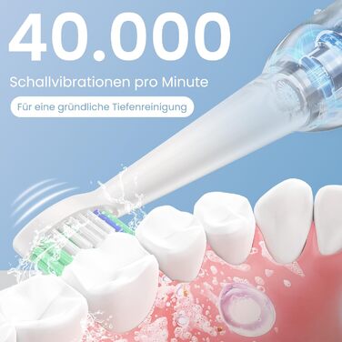 Електрична зубна щітка YUNCHI C2 з 40000 VPM, звукова щітка для дорослих, USB-C зарядка, 55 днів роботи від акумулятора, 5 режимів чищення, таймер 2 хвилини, 8 насадок, дорожній футляр, чорний (C2 небесно-блакитний та білий)