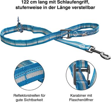 Поводок для собак Kurgo RSG з швидкою застібкою та світловідбиваючими смугами, зменшує тиск на шию, блакитний/сірий, універсальний розмір