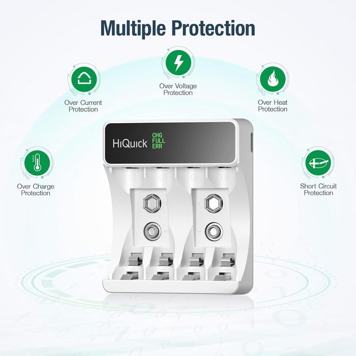 Зарядний пристрій HiQuick для акумуляторів NI-MH/NI-CD AA/AAA з LCD-дисплеєм, 4 слоти, швидка зарядка