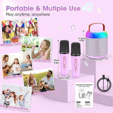 Караоке машина для дітей з 2 мікрофонами, фіолетова. Подарунок для дівчинки 3-12 років. Караоке мікрофон, іграшка для дітей