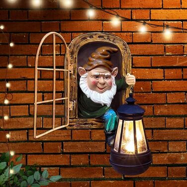 Fairy Garden Statues, Solar Lanterns, Quirky Elf from the Door, Tree-Hugging Figures Glow, Fence Wall Yard Art Home Decoration, Outdoor Tree Face Sculpture ideal Halloween Decoration