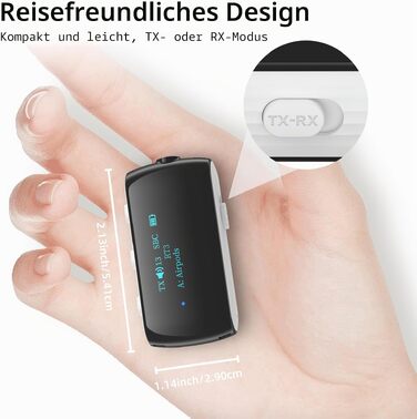 Bluetooth 5.2 адаптер для літака, передавач для 2 навушників AirPods та бездротових гарнітур (Білий)