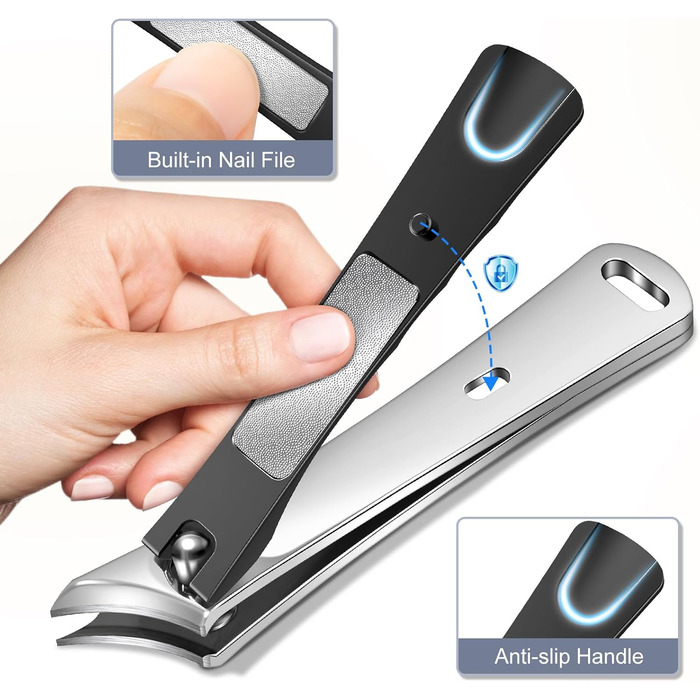 Нігтеріз для товстих нігтів з кутовим голівкою, з контейнером для збору обрізок, для чоловіків, професійний, срібний