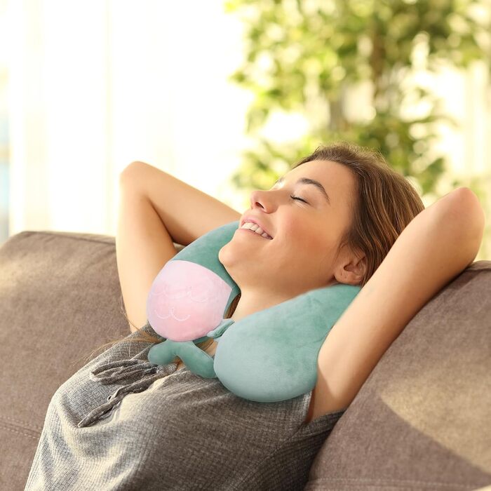Подушка для шиї дитяча та доросла, у вигляді тваринки, 33x30 см, Memory Foam, для подорожей, літака (зелена)