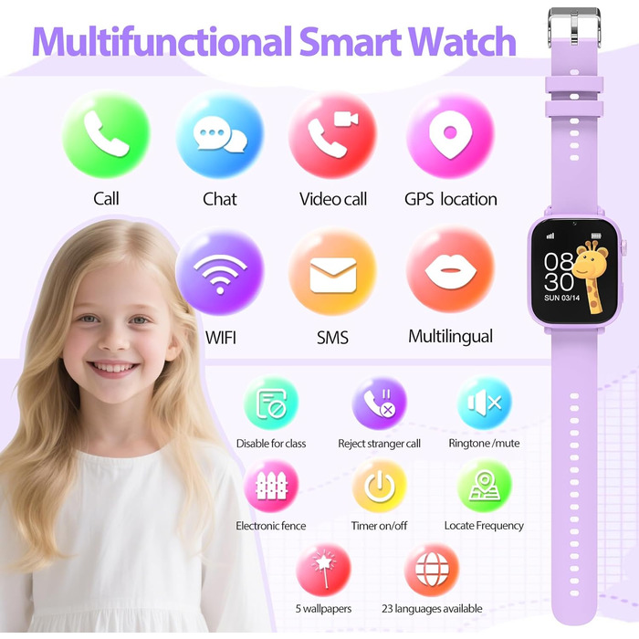 Дитячий розумний годинник Smartwatch з GPS, 4G, відеодзвінками, SMS, WiFi, SOS, крокомером, іграми, для дітей від 4 років, фіолетовий