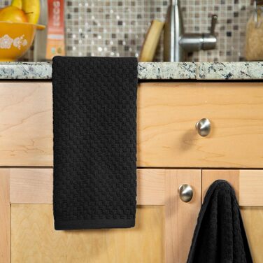 COTTON CRAFT - 12 Pack - Euro Cafe Waffle Weave Kitchen Towels 40.6 x 71.1 cm Black 420 g/m² Quality Ring-Spun 2-Ply Cotton Very Absorbent Lint-Free Versatile