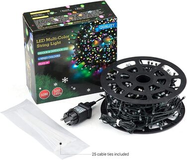 Гірлянда світлодіодна зовнішня 100 метрів, 1000 LED, святкова, вологостійка IP44, 8 режимів, для декорування дому, вечірки, ялинки, балкону, тераси (кольорова, 50м500LED)