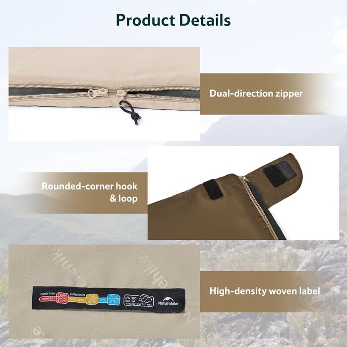 Спальний мішок Naturehike Ultraleicht – ультралегкий, 680/760 г, для 3 сезонів, 190x75/205x85 см, для походів, рюкзаків, кемпінгу, комфортна температура 15°C, колір: зелений XL (темно-коричневий/світло-коричневий)