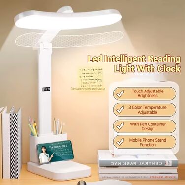 LED лампа настільна з регулюванням яскравості та 3 кольоровими температурами, LCD-дисплеєм. Захист очей, без мерехтіння, для офісу, спальні та дитячої кімнати.