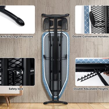 Гладильна дошка Duwee Extra Wide Deluxe з підставкою для праски, термостійкий чохол та товстий фетровий наклад, стабільні ніжки, 117 x 43 см