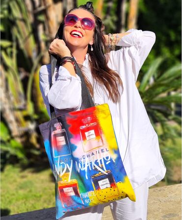 Loxato Tote Bag with Zipper - Aesthetic Bag - Velvet Fabric Velluto - Women's Fabric Bag with Zipper Large B37 H42 cm - Printed Jute Bag - Bag Women's - Aesthetic Fabric Bag