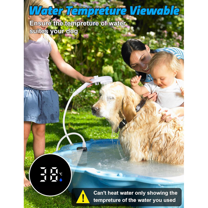 LIBERRWAY Camping Shower with Pump [90-140 Min] - IPX7 Waterproof Pump with Temperature Gauge & Pressure Regulation | Portable Outdoor Shower for Camping, Dog Shower with 2m Hose