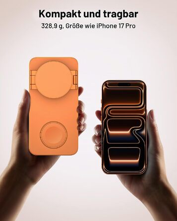 Бездротова зарядна станція 3 в 1 для Apple iPhone 17/16/15/14/13/12, Apple Watch Ultra/11/10/SE та AirPods 4/3/2, сумісна з MagSafe, складана, помаранчева