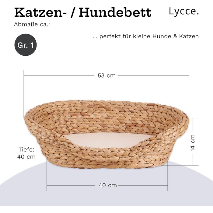 Cat bed, dog bed for small dogs | Washable cushion at 30° | Oval shape with high rim | Water hyacinth | Beds, blankets & furniture for cats | Size 1 (53 x 40 x 14 cm)