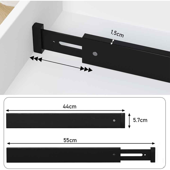 Ruichang 4-Piece Bamboo Drawer Dividers Adjustable (44-55 x 1.5 x 5.7 cm, Black), Drawer Dividers for Kitchen, Drawer Organizers for Kitchen Drawers