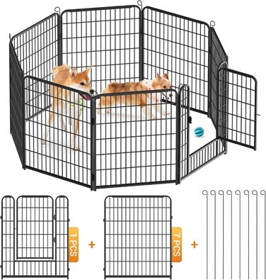 Вольєр для цуценят, ігровий майданчик, вольєр для цуценят з дверцятами та засувом, огорожа для тварин, загін для собак, вольєр для кроликів, металеві з'єднання, 65 x 80 см (8 перегородок)