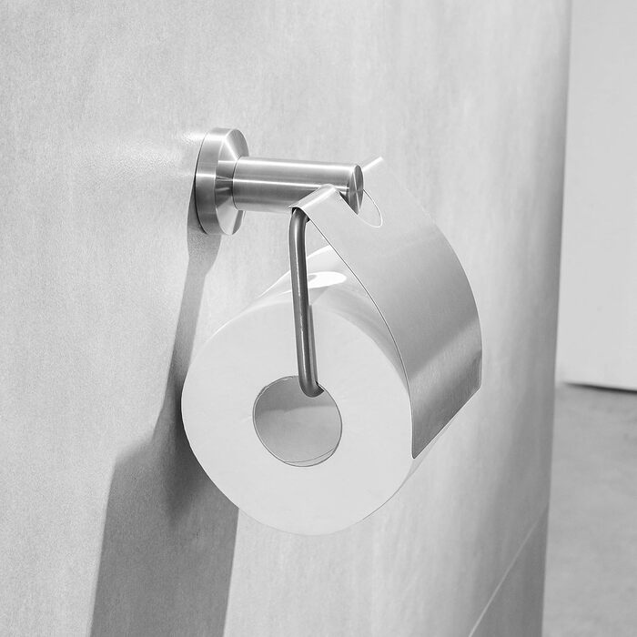 CASEWIND Toilet Paper Holder with Cover, Brushed Tissue Paper Holder, Drawn Stainless Steel Bathroom Toilet Roll Holder Wall Mount Silver
