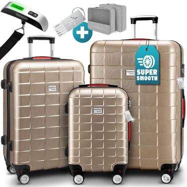 Набір валіз MONZANA® 3шт з TSA замком, органайзером, вагами та ременем. Валізи з жорстким корпусом M-L-XL (шампань)