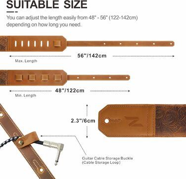 Шкіряний ремінь для гітари Nefelibata 2.3' з м'якою підкладкою (жовтий, тиснення) - для бас, електро та акустичної гітари